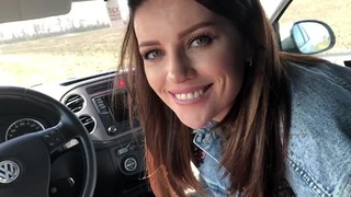 She Loves to Suck Cock in the Car & Eats Cum